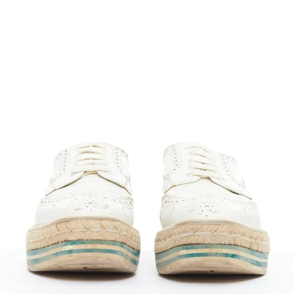 Prada Espadrille Brogue Oxfords White Leather Fair - Inside View