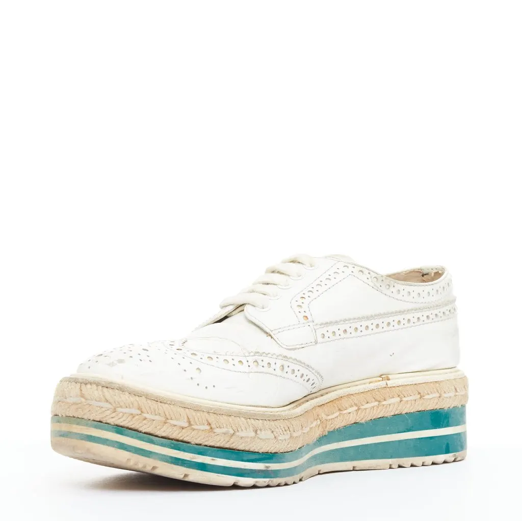 Prada Espadrille Brogue Oxfords White Leather Fair - Model View