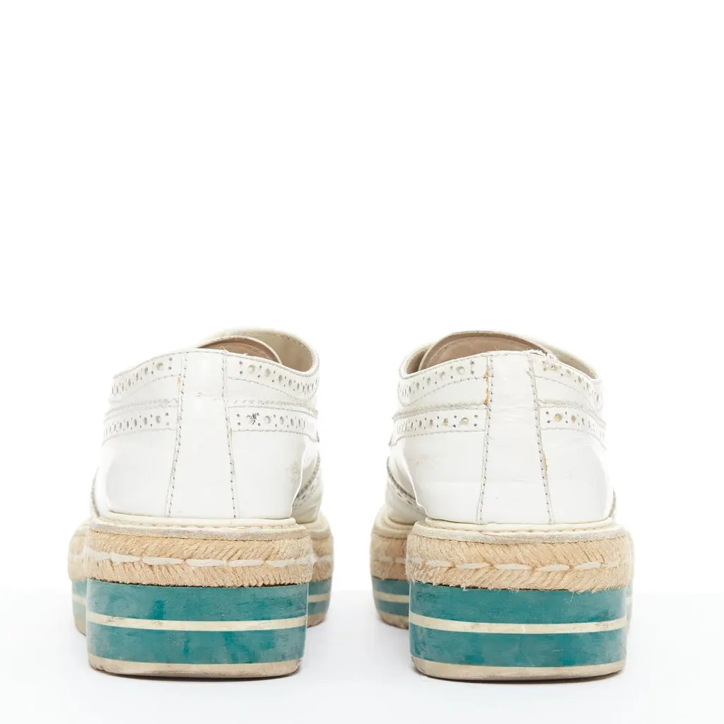 Prada Espadrille Brogue Oxfords White Leather Fair - Box View