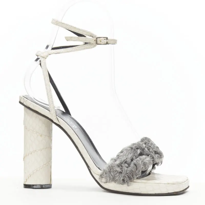 Gianni Versace Shearling Cone Sandals White Leather Very good - Front View