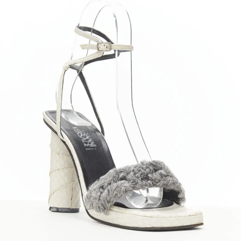 Gianni Versace Shearling Cone Sandals White Leather Very good - Back View