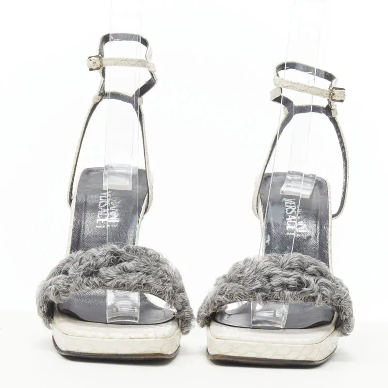 Gianni Versace Shearling Cone Sandals White Leather Very good - Inside View