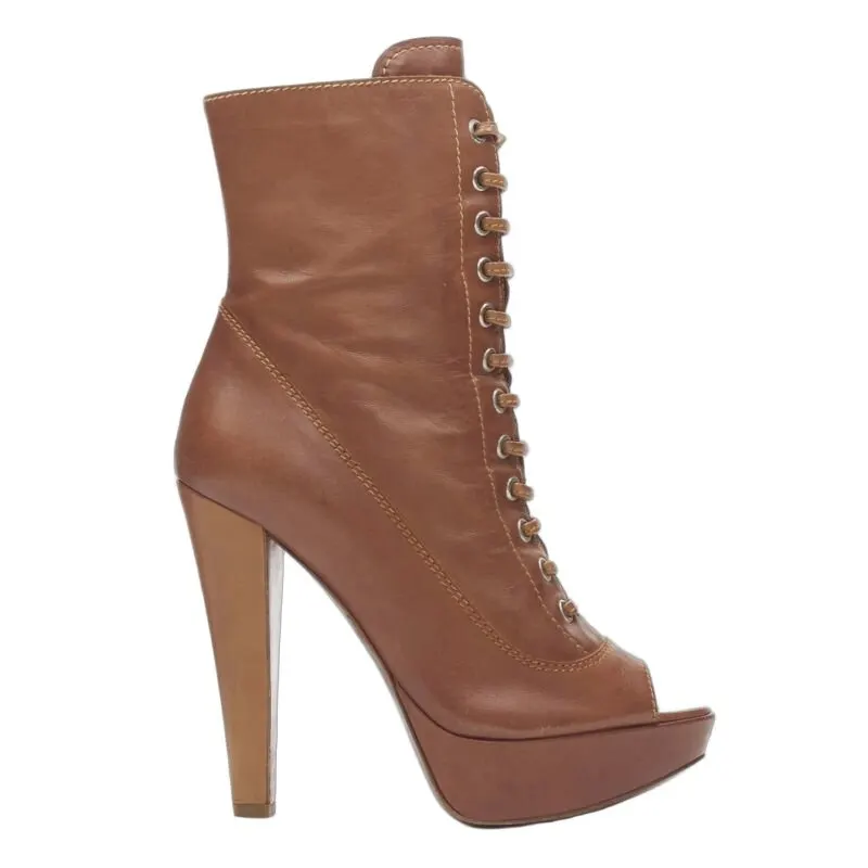 Miu Miu Laced Platform Booties Brown Leather Very good - Front View