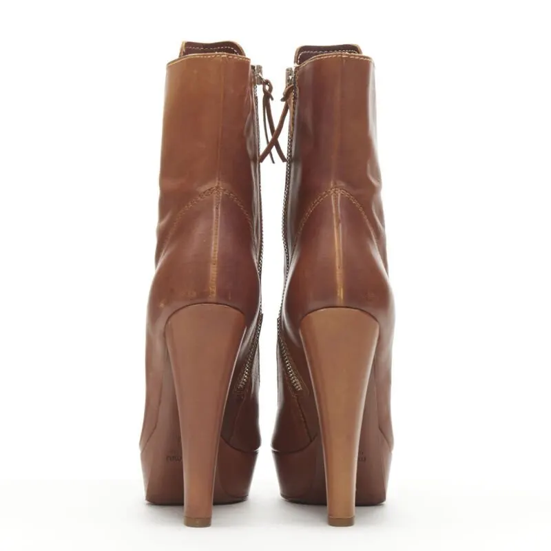 Miu Miu Laced Platform Booties Brown Leather Very good - Box View