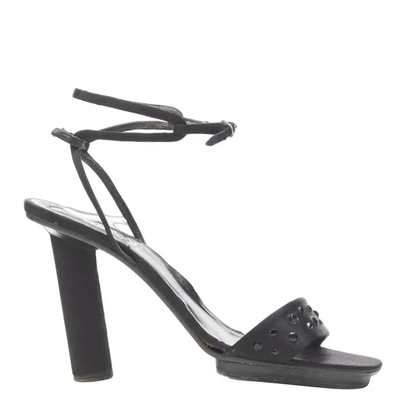 Versace Crystal Cone Sandals Black Polyester Good - Front View