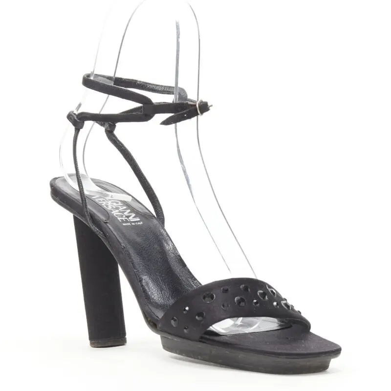 Versace Crystal Cone Sandals Black Polyester Good - Back View