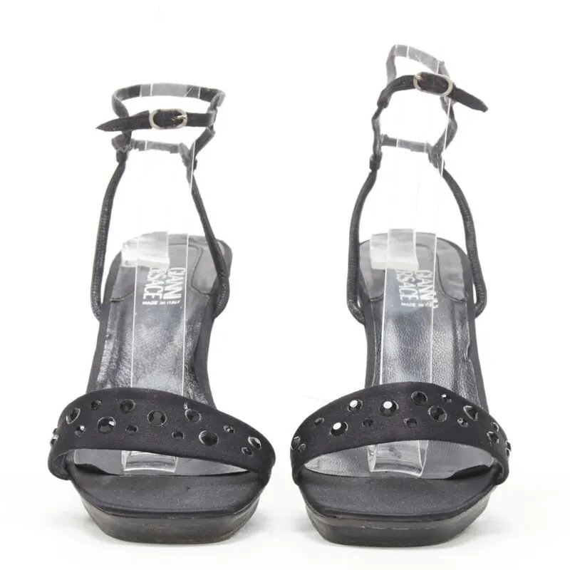Versace Crystal Cone Sandals Black Polyester Good - Inside View
