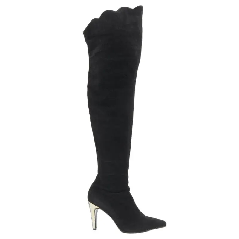Versace Pointed toe suede boots Black Suede Good - Front View