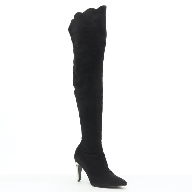 Versace Pointed toe suede boots Black Suede Good - Back View