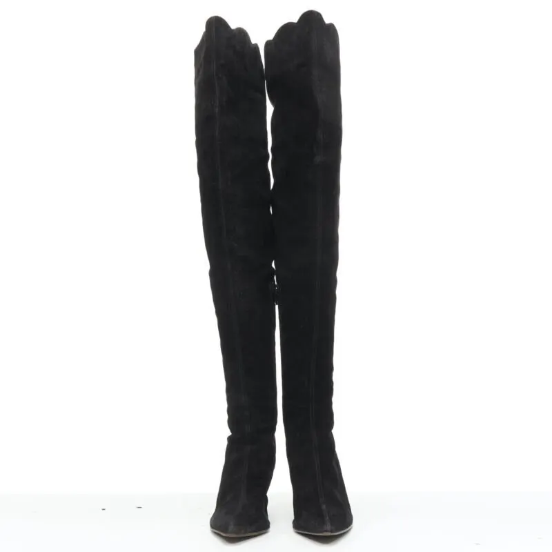 Versace Pointed toe suede boots Black Suede Good - Inside View