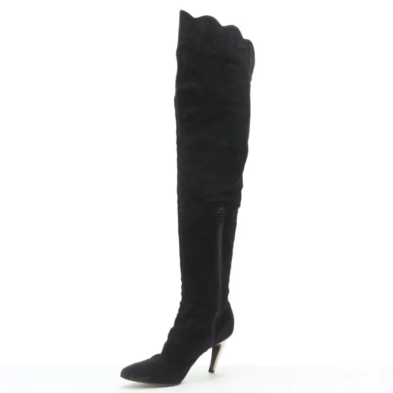 Versace Pointed toe suede boots Black Suede Good - Model View