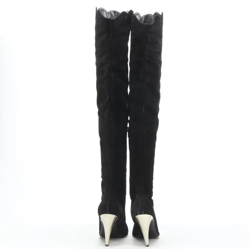 Versace Pointed toe suede boots Black Suede Good - Box View