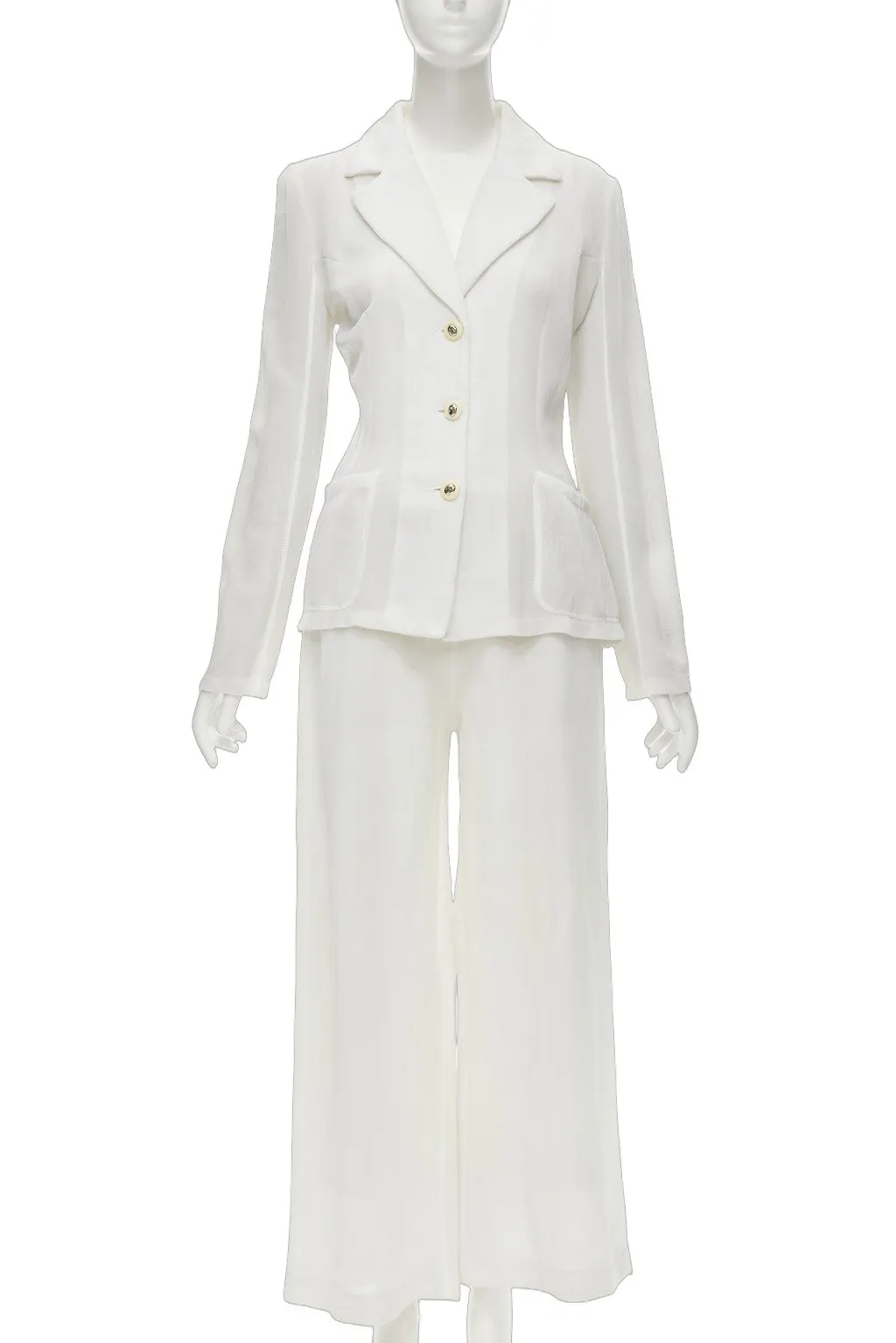 Unsigned White Logo Pantsuit White Polyester Good - Front View