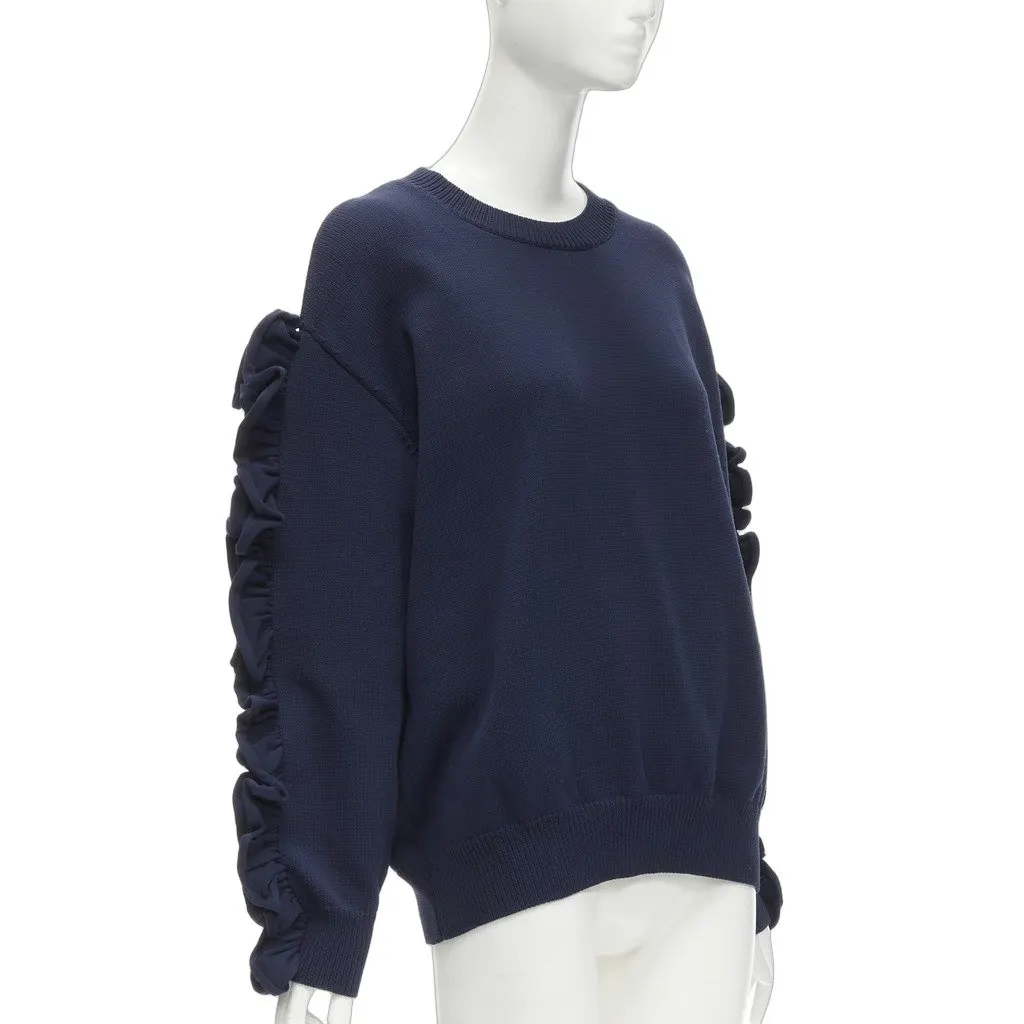 VICTORIA, VICTORIA BECKHAM Ruffle Sleeve Sweatshirt Blue Polyamide Never worn - Front View