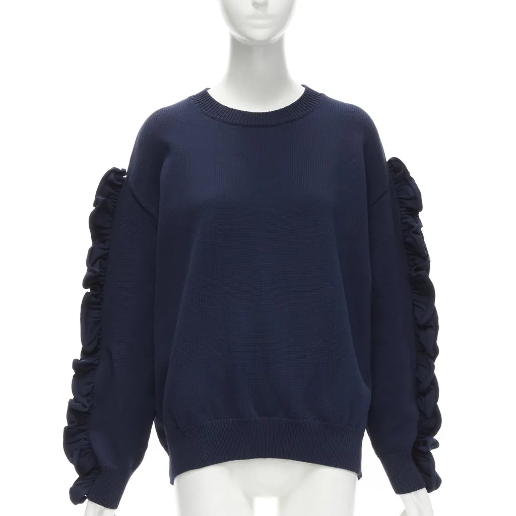 VICTORIA, VICTORIA BECKHAM Ruffle Sleeve Sweatshirt Blue Polyamide Never worn - Inside View