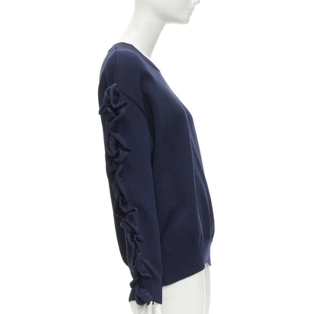 VICTORIA, VICTORIA BECKHAM Ruffle Sleeve Sweatshirt Blue Polyamide Never worn - Model View