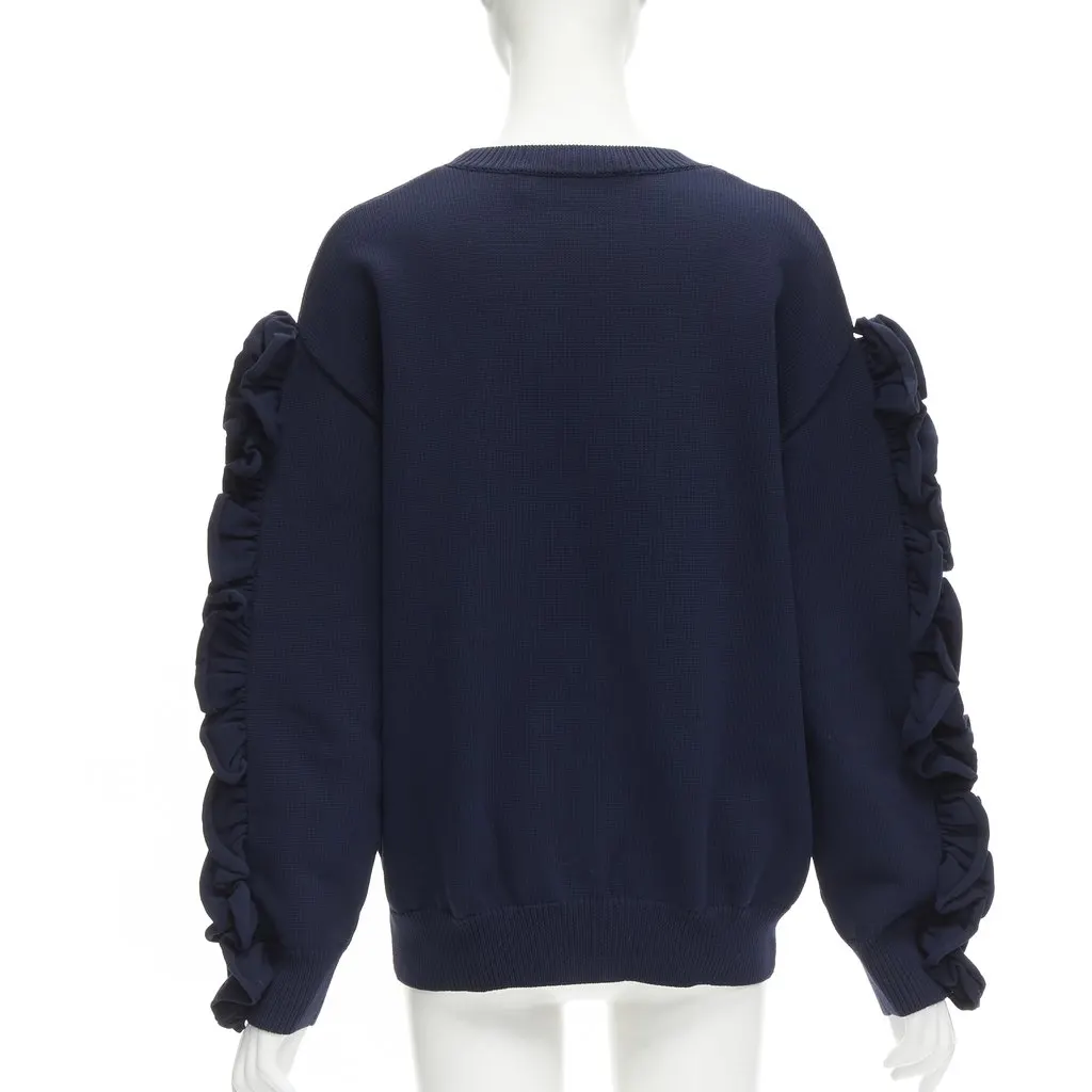 VICTORIA, VICTORIA BECKHAM Ruffle Sleeve Sweatshirt Blue Polyamide Never worn - Box View