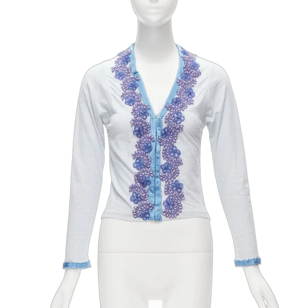 Unsigned Embellishment Cardigan Blue Cotton Fair - Front View
