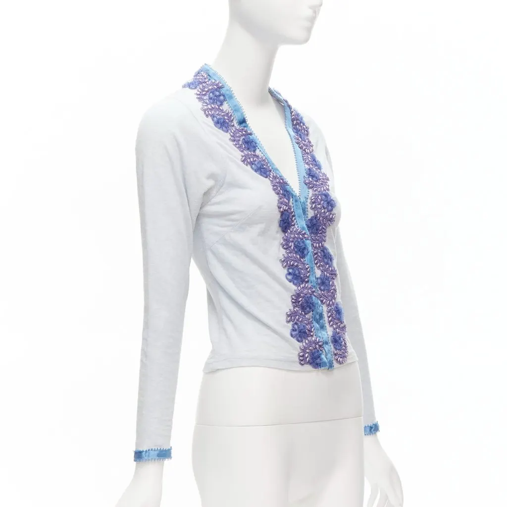 Unsigned Embellishment Cardigan Blue Cotton Fair - Model View