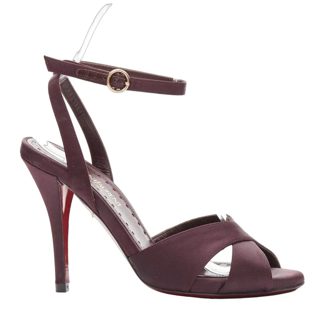 Saint Laurent Red Sole Sandals Purple Satin Good - Front View