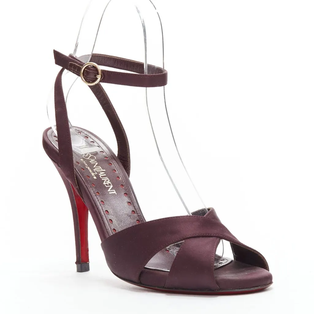 Saint Laurent Red Sole Sandals Purple Satin Good - Back View