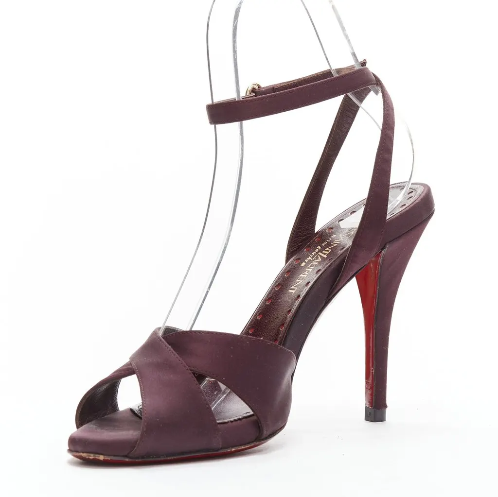 Saint Laurent Red Sole Sandals Purple Satin Good - Model View