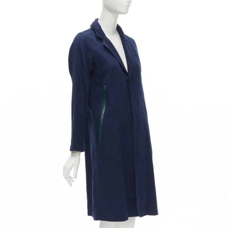 Zucca Navy Linen Overcoat Navy Cotton Never worn - Model View