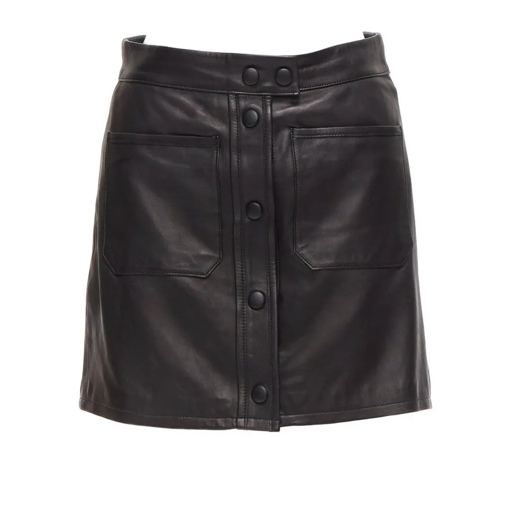 Frame Leather Pocket Skirt Black Leather Good - Front View