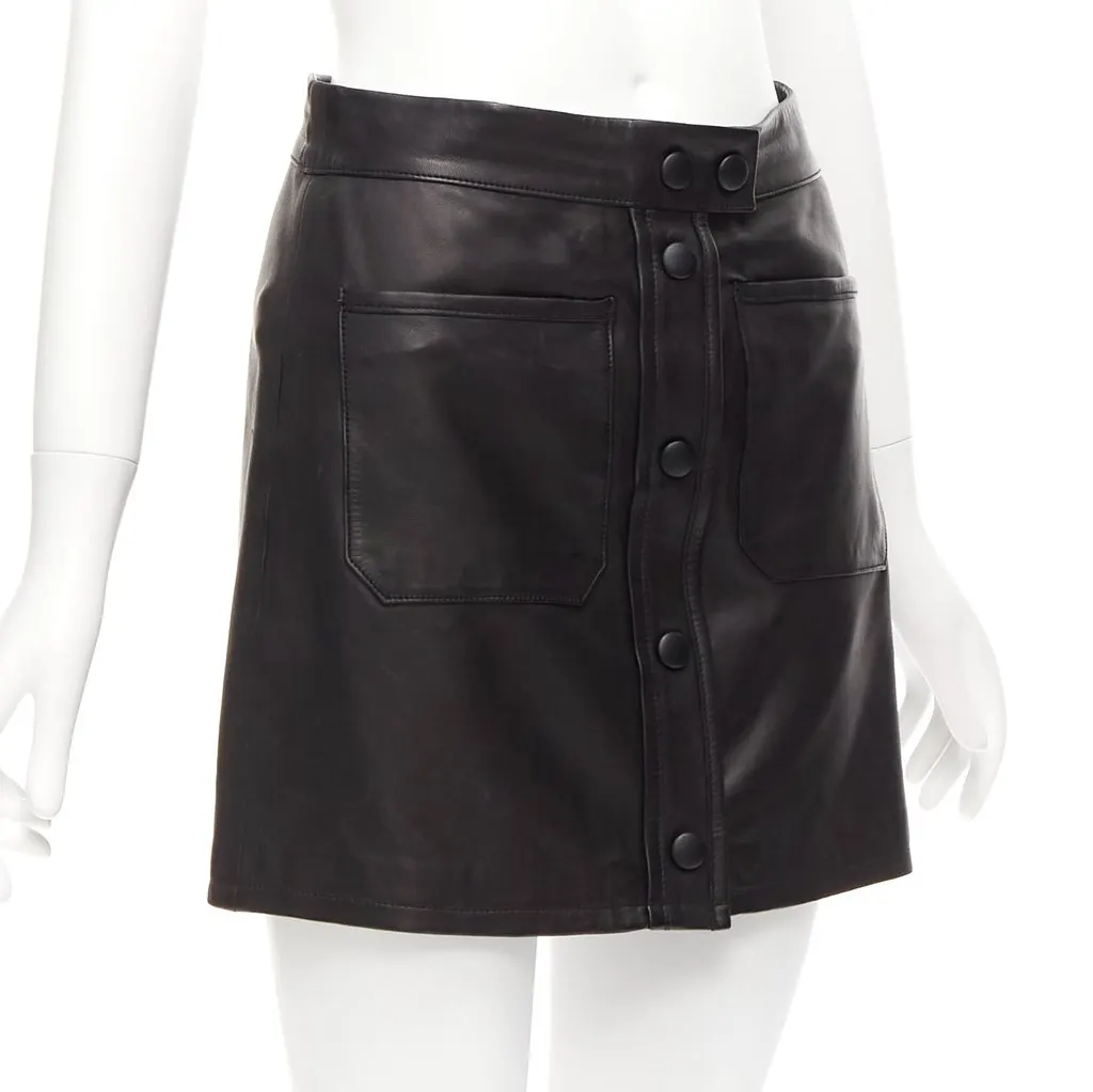 Frame Leather Pocket Skirt Black Leather Good - Inside View