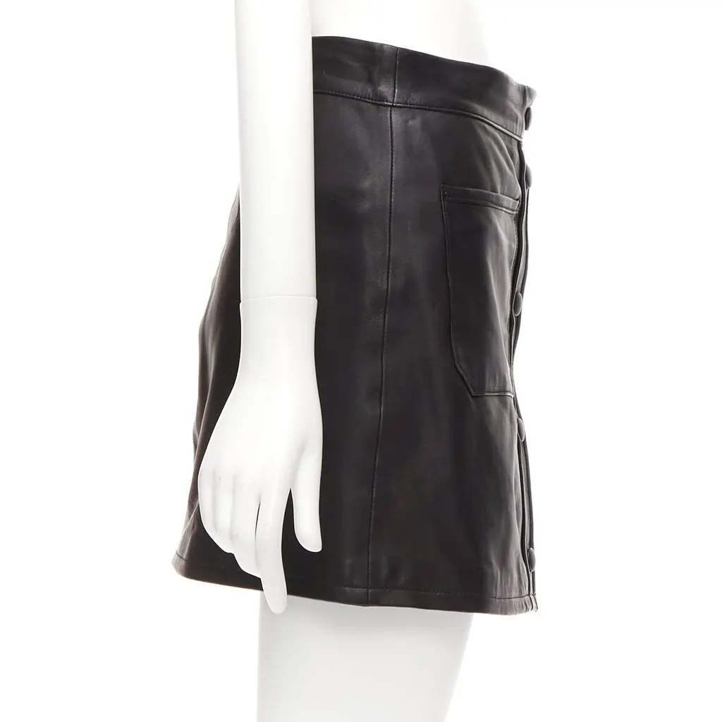 Frame Leather Pocket Skirt Black Leather Good - Model View