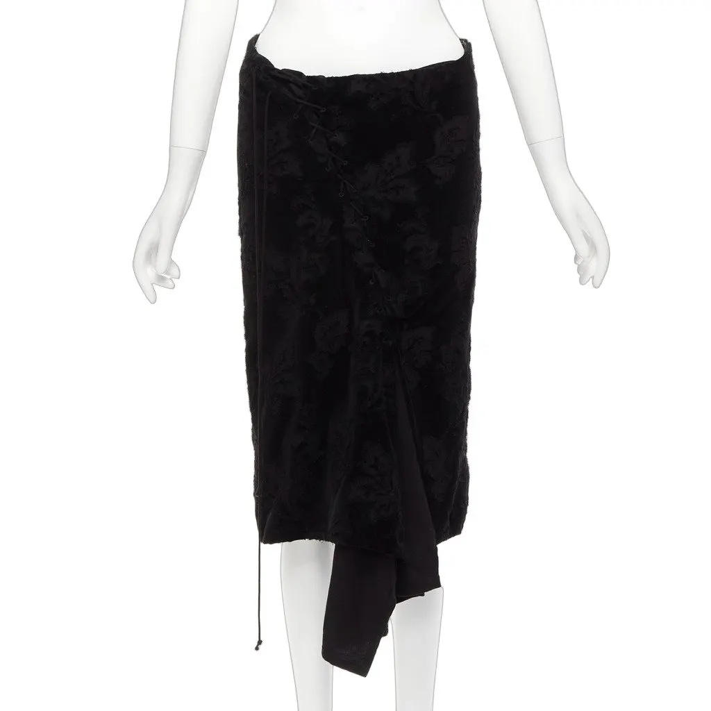 Yohji Yamamoto Velvet Lace Skirt Black Cotton Very good - Front View