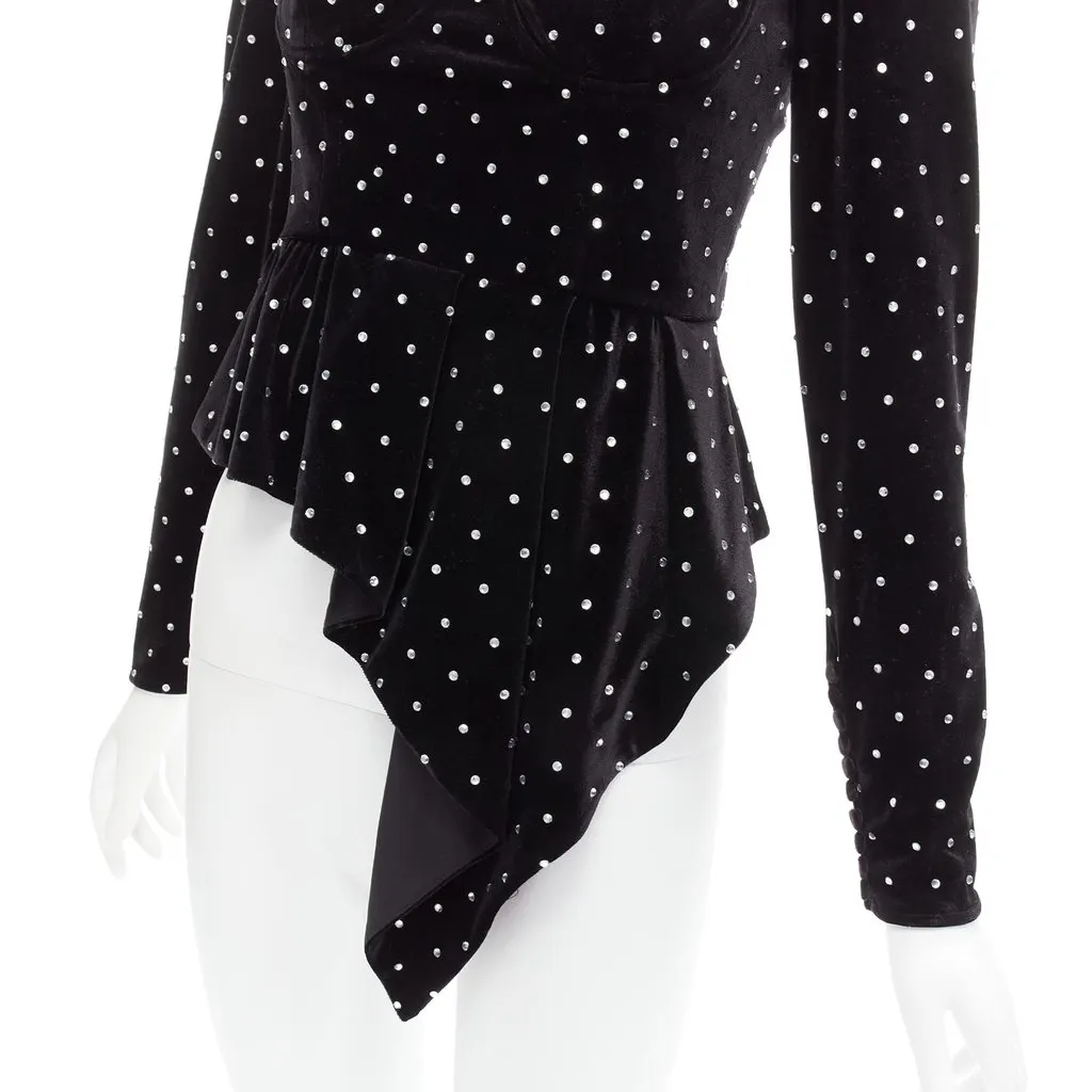 SELF-PORTRAIT Crystal Velvet Top Black Polyester Never worn - Back View