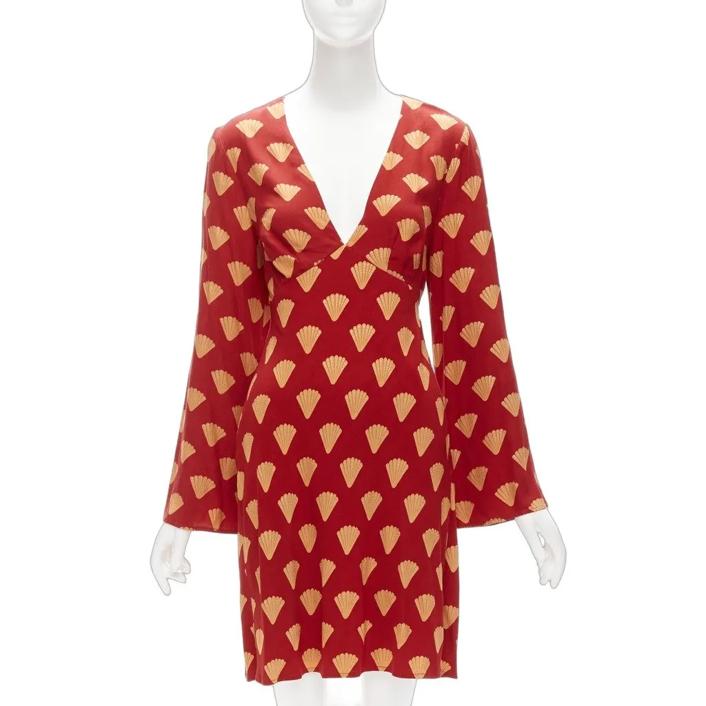 Rixo Fan Print Dress Red Viscose Very good - Front View