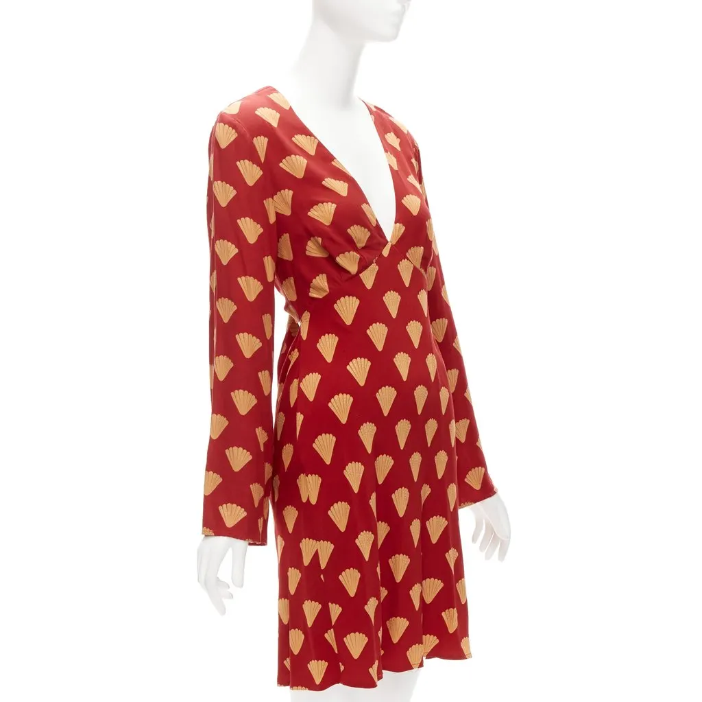 Rixo Fan Print Dress Red Viscose Very good - Back View