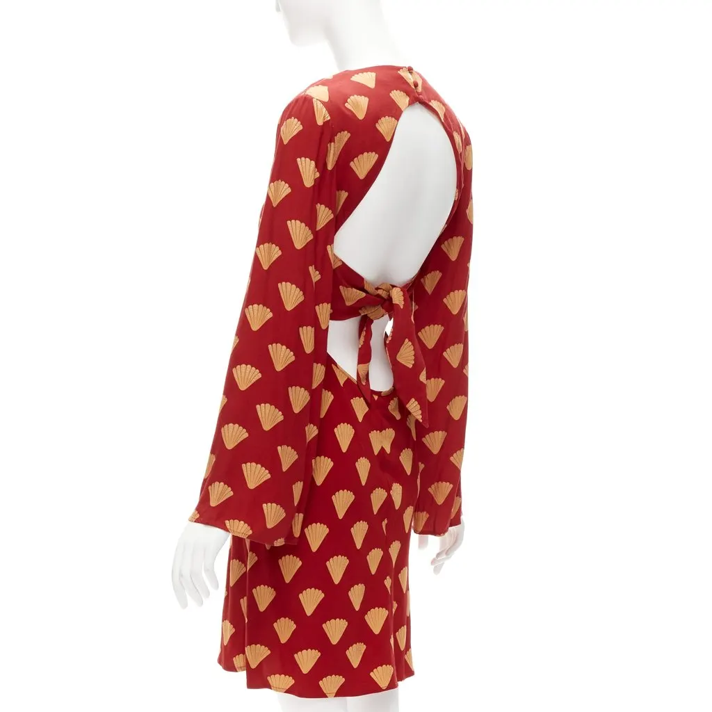 Rixo Fan Print Dress Red Viscose Very good - Model View