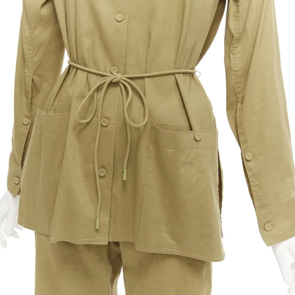 Theory Tie Belt Jacket Set Green Linen Fair - Back View