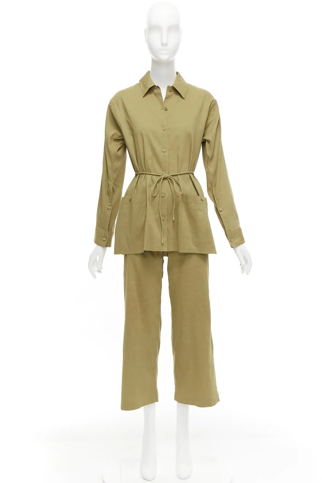 Theory Tie Belt Jacket Set Green Linen Fair - Inside View