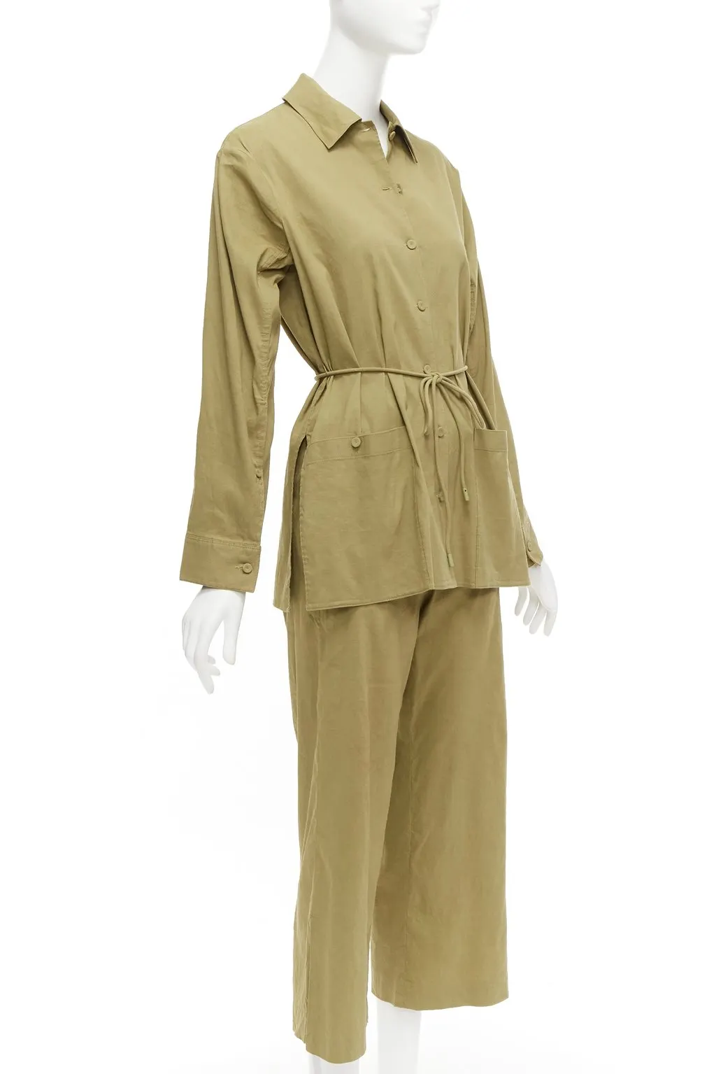 Theory Tie Belt Jacket Set Green Linen Fair - Model View
