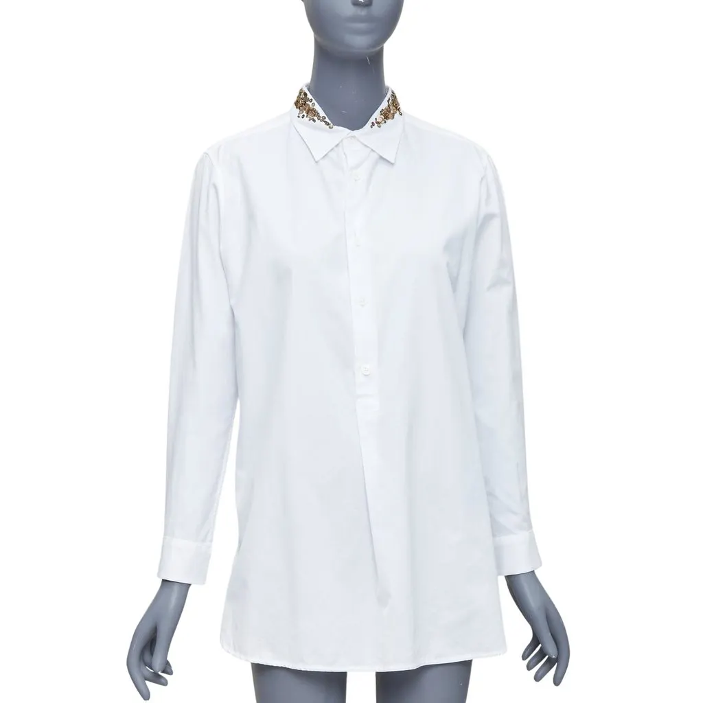 Yohji Yamamoto Sequinned Collar Shirt White Cotton Good - Front View