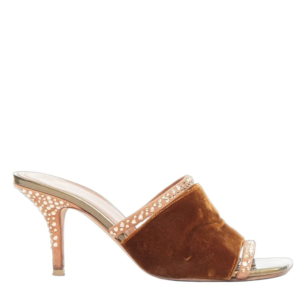 Malone Souliers Strass Velvet Mules Brown Velvet Fair - Front View