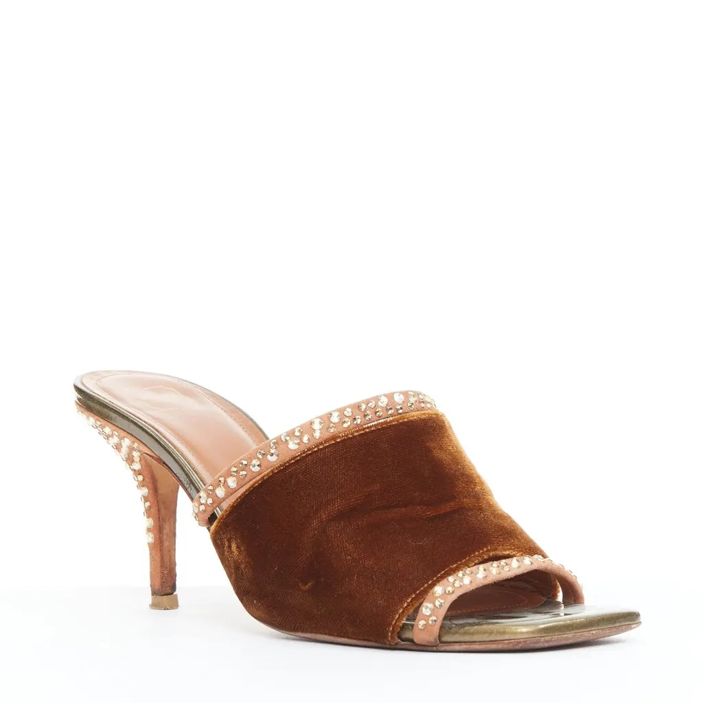 Malone Souliers Strass Velvet Mules Brown Velvet Fair - Back View