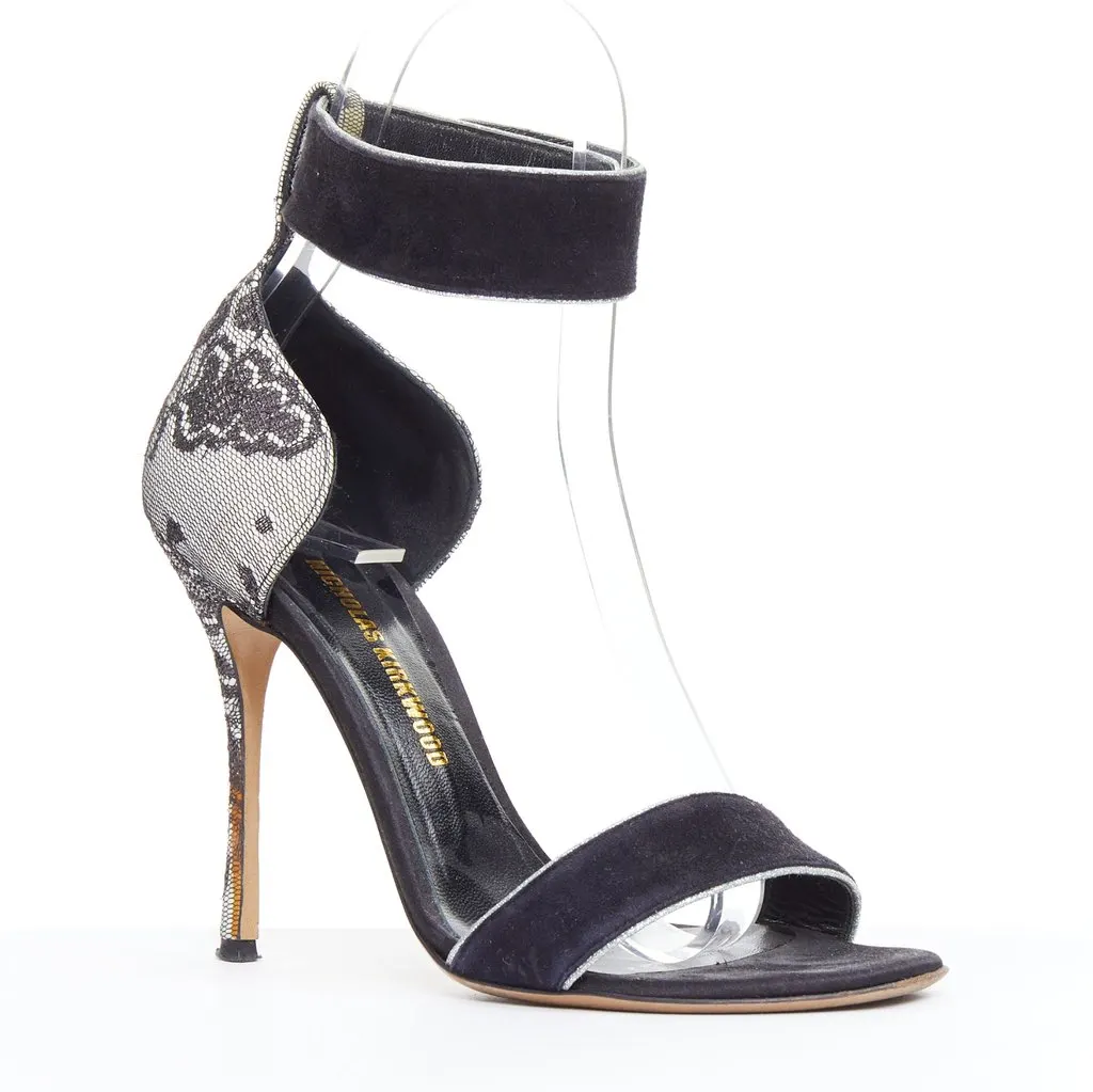 Nicholas Kirkwood Grey Lace Sandals Black Suede Fair - Back View