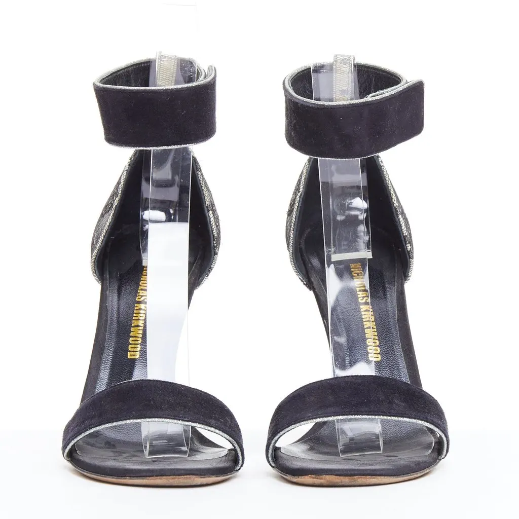 Nicholas Kirkwood Grey Lace Sandals Black Suede Fair - Inside View