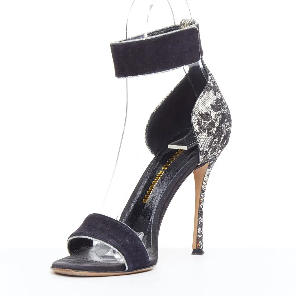 Nicholas Kirkwood Grey Lace Sandals Black Suede Fair - Model View