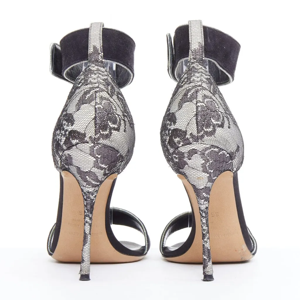 Nicholas Kirkwood Grey Lace Sandals Black Suede Fair - Box View