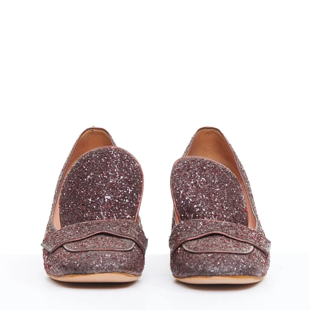 Rochas Glitter Heel Loafers Burgundy Leather Fair - Inside View