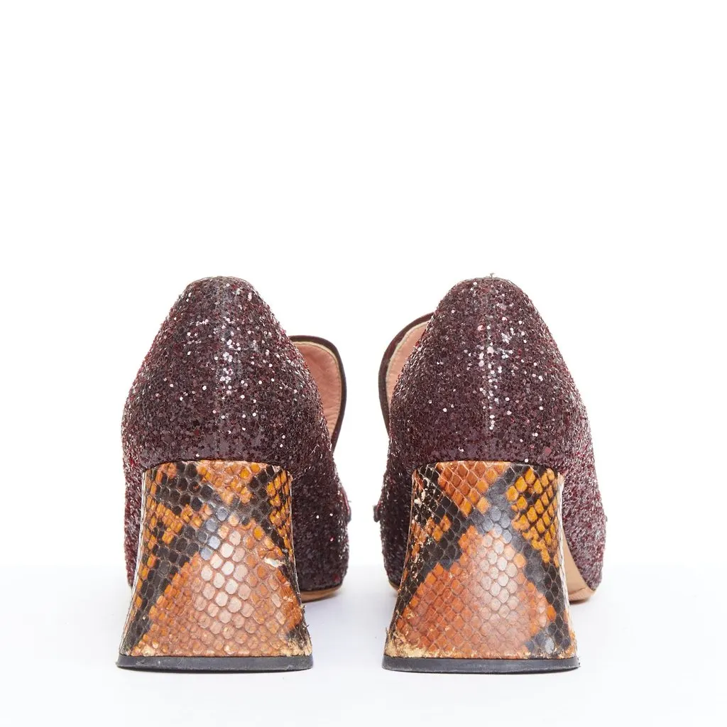 Rochas Glitter Heel Loafers Burgundy Leather Fair - Box View