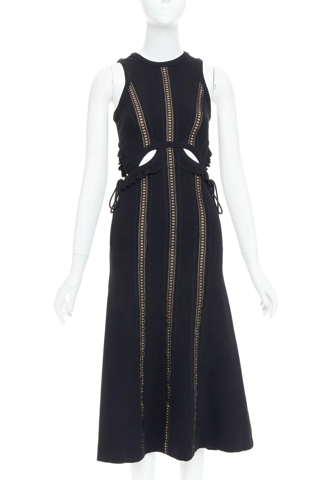 SELF-PORTRAIT Lattice Overlay Dress Black Polyester Very good - Front View