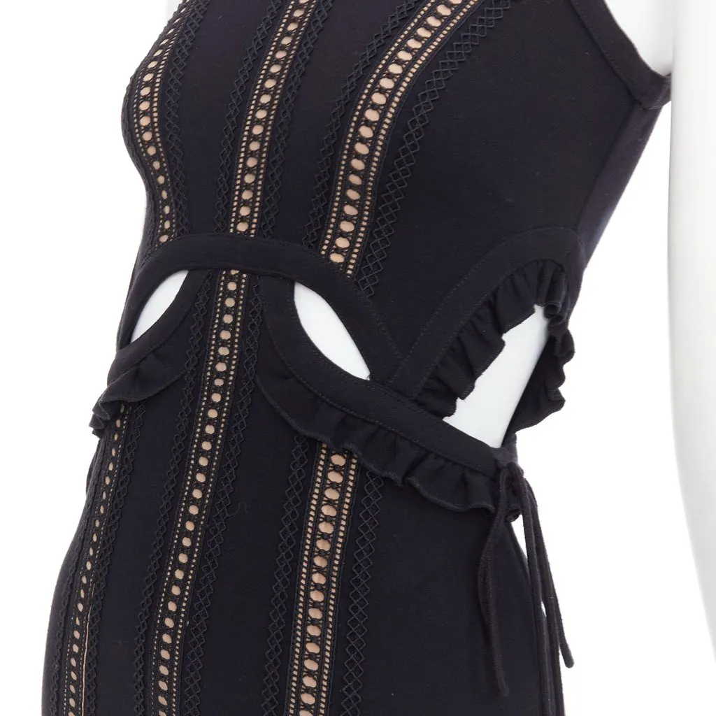 SELF-PORTRAIT Lattice Overlay Dress Black Polyester Very good - Back View