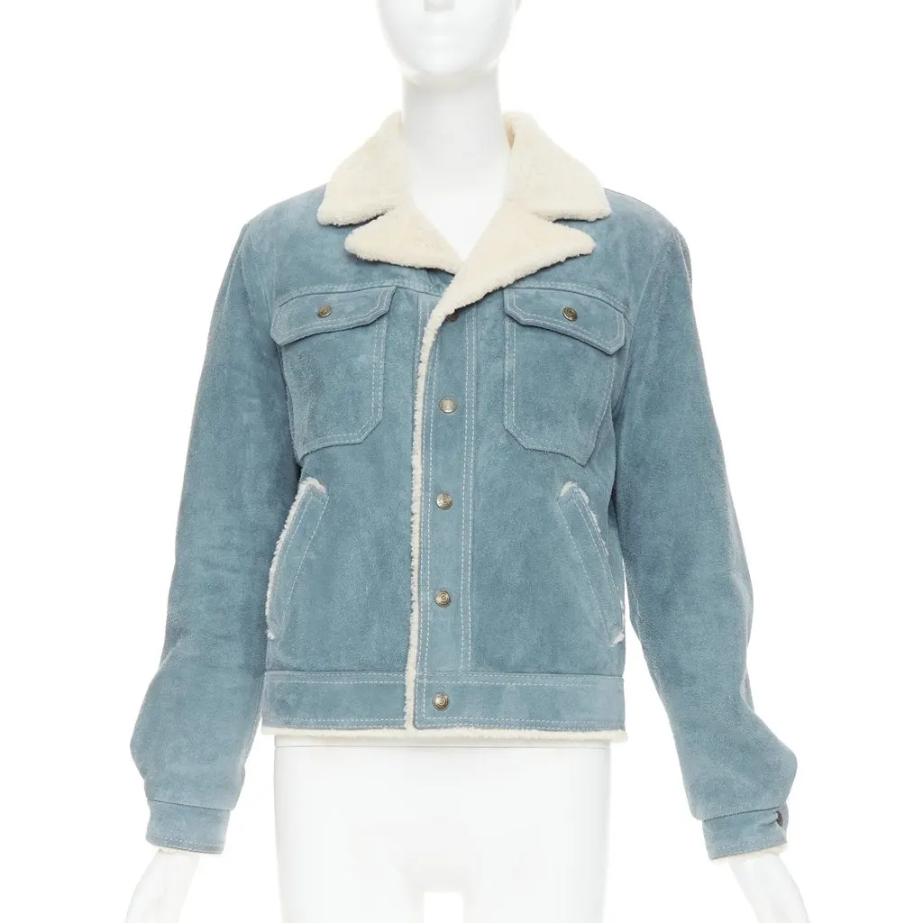 Saint Laurent Blue Suede Coat Blue Suede Fair - Front View